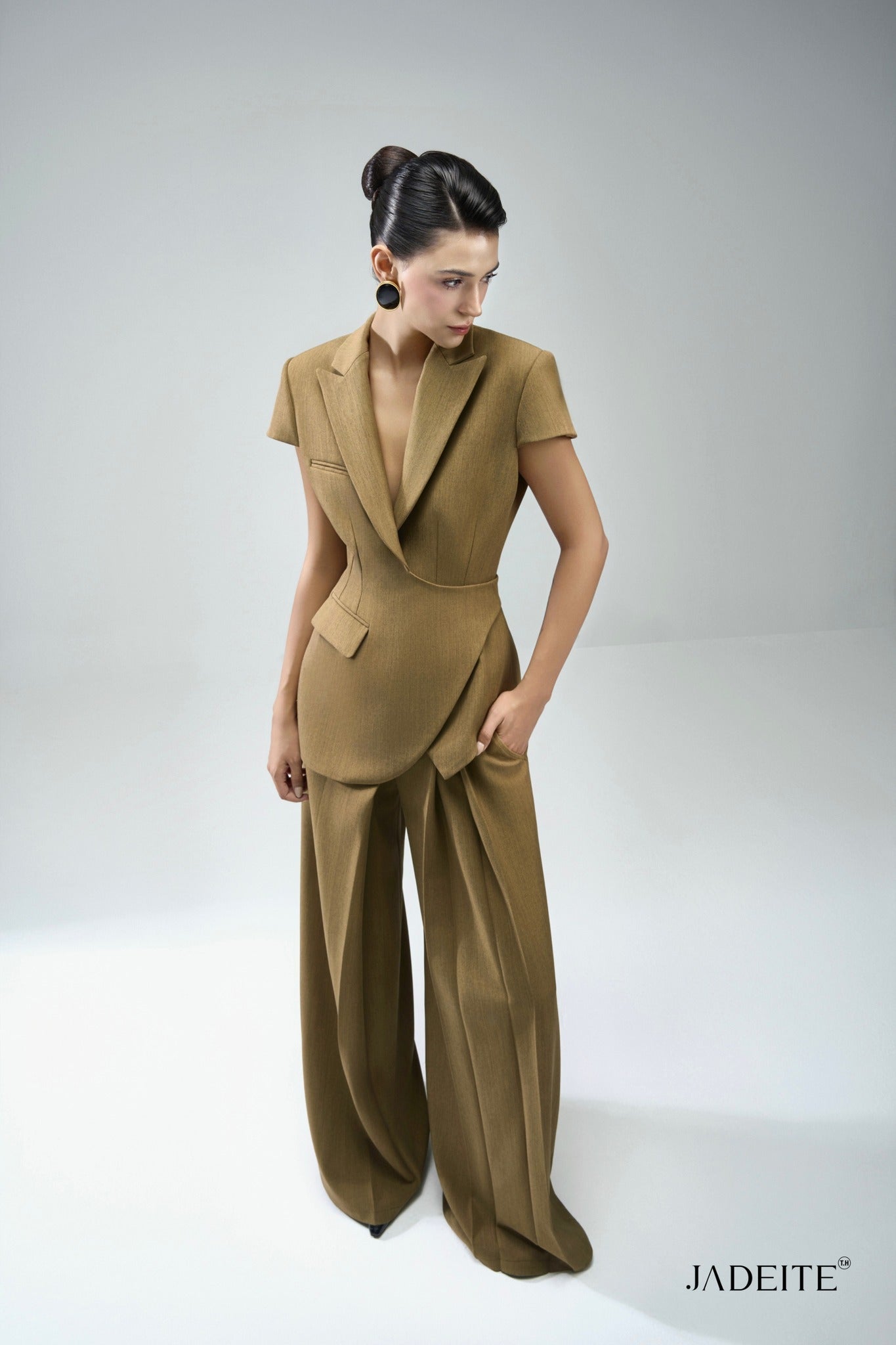 Structure Olive Blazer & Wide Olive Pants - Jadeiteth